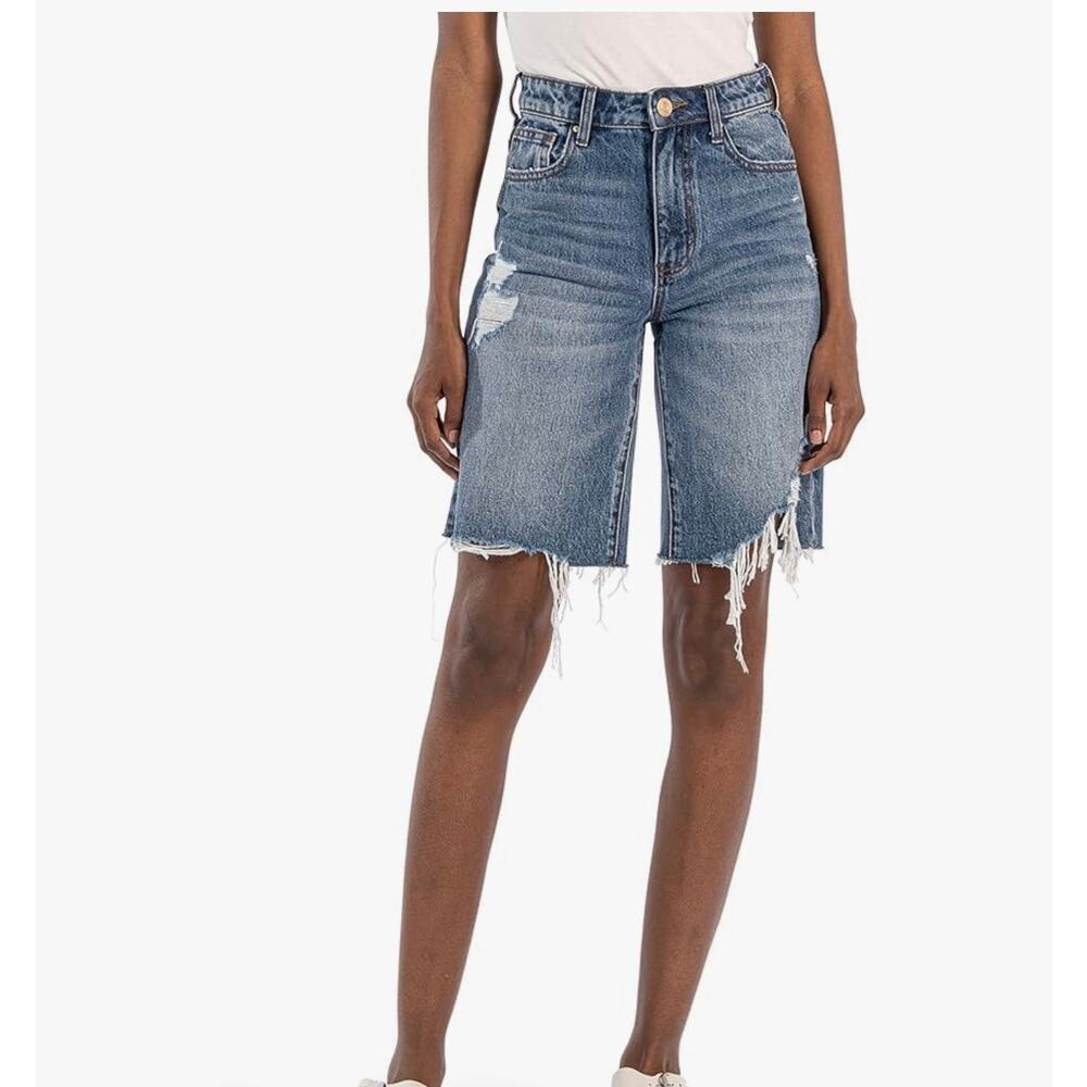 KUT from the Kloth Hailey High-Rise Bermuda-Basic Raw Hem Size 14 Distressed